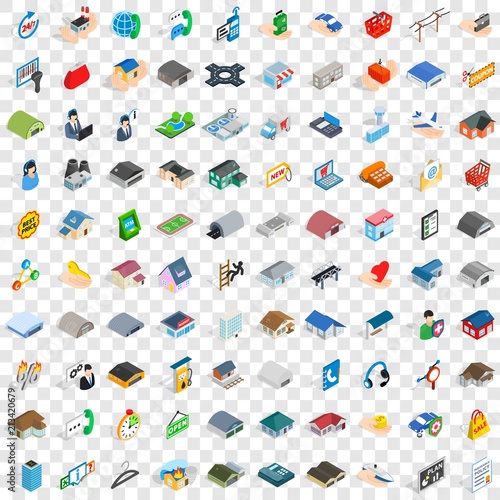 100 hangar icons set in isometric 3d style for any design vector illustration