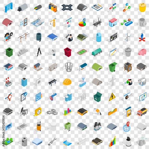100 industry icons set in isometric 3d style for any design vector illustration