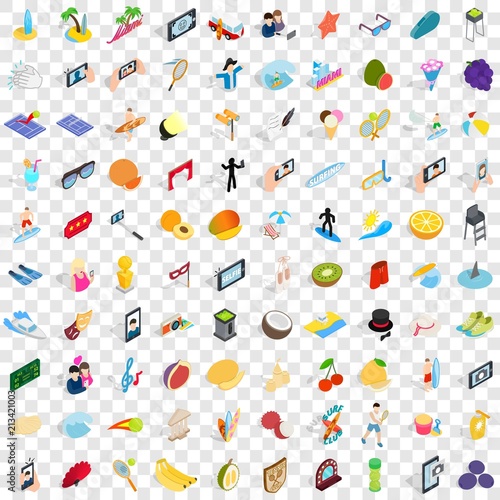 100 joy icons set in isometric 3d style for any design vector illustration