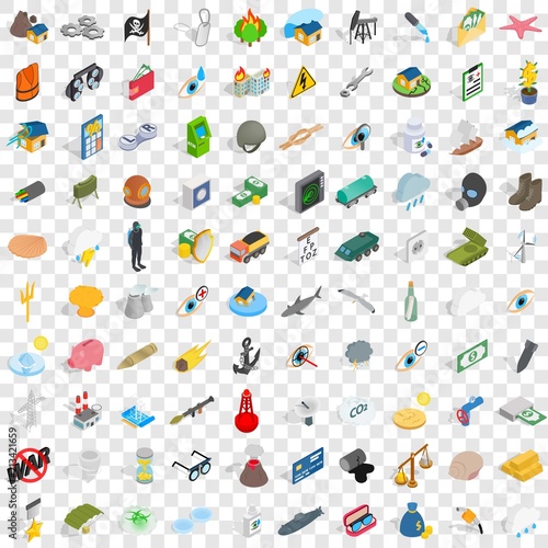 100 pain icons set in isometric 3d style for any design vector illustration