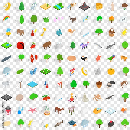 100 pets icons set in isometric 3d style for any design vector illustration