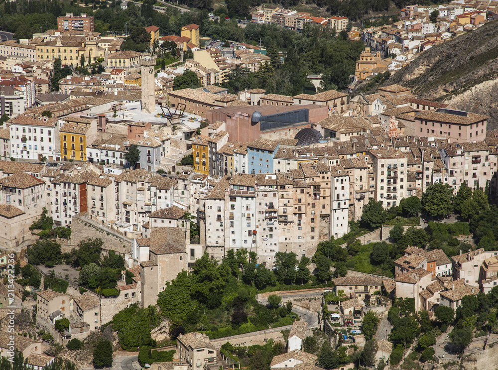 Far view of the medieval skyscrapers, Cuenca, Spain