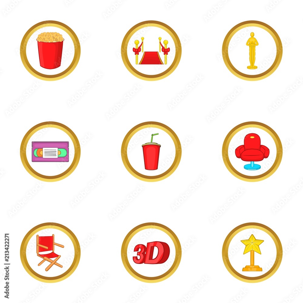Cinema club icons set. Cartoon set of 9 cinema club vector icons for web isolated on white background