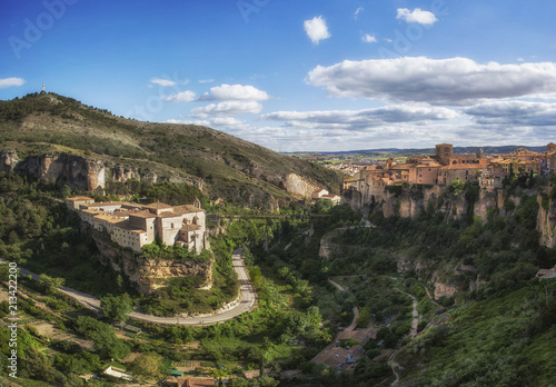 View of the Huécar valley and the Parador, Cuenca, Spain photo