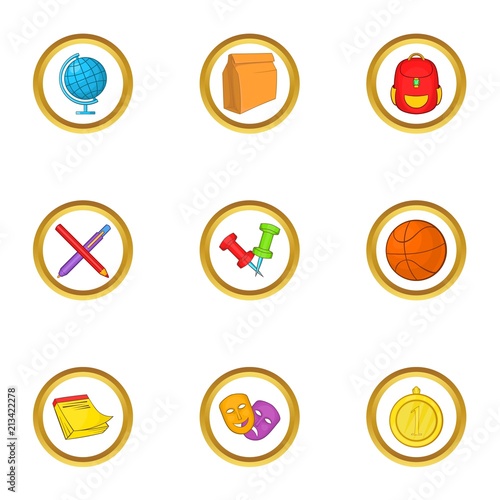 School lessons icons set. Cartoon set of 9 school lessons vector icons for web isolated on white background
