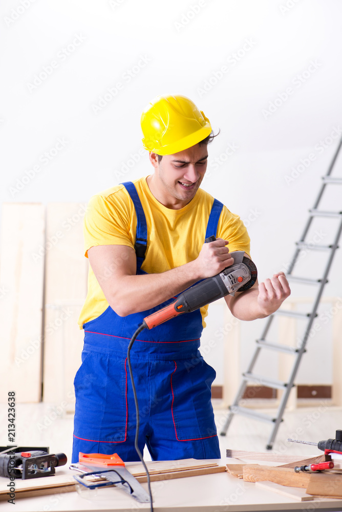 Floor repairman disappointed with his work Floor repairman disappointed with his work