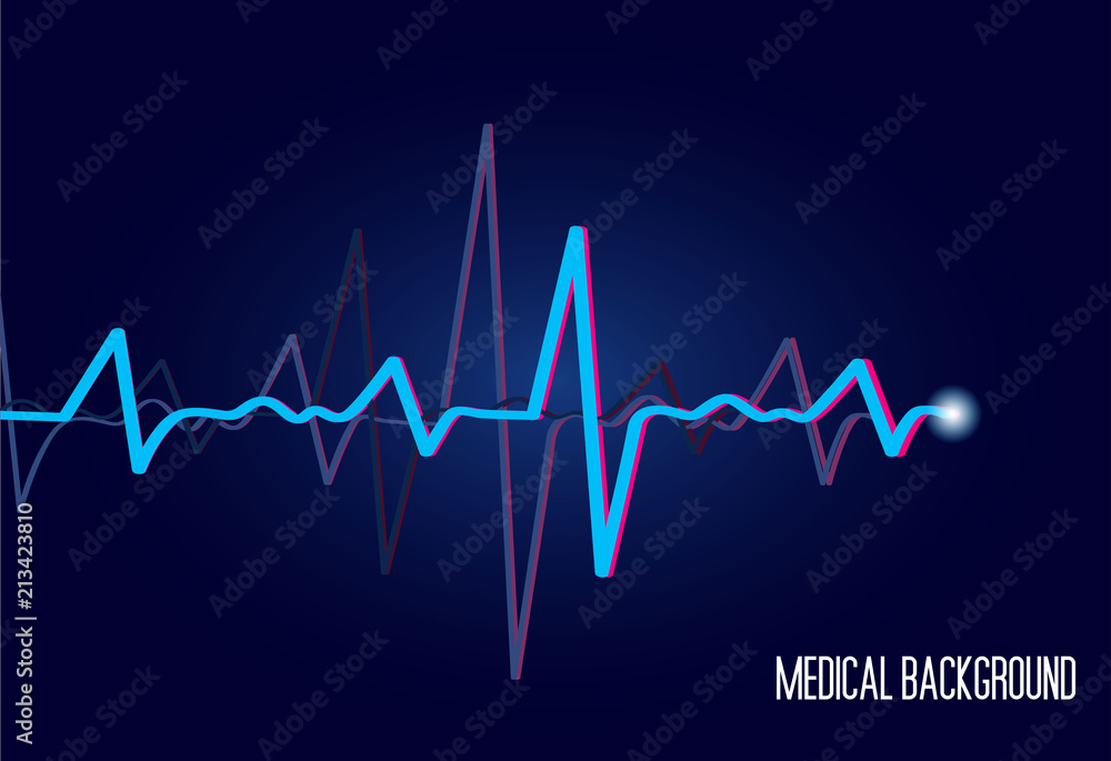 Healthcare medical vector background with heart cardiogram. Cardiology concept with pulse rate diagram