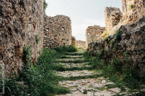 Alanya Kalesi. Brick ancient castle wall. Alanya  Turkey. Wonderful country. Ruins of the fortress of Alanya. Brick road