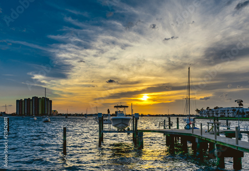 boats in the Florida intracoastal waterway just before sunset on a warm evening