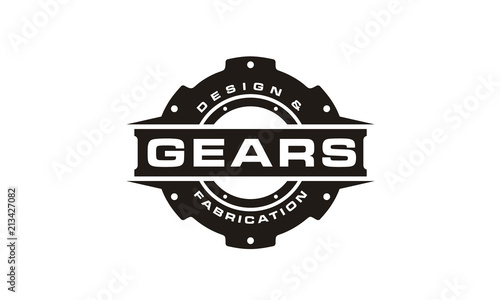 Gear Sprocket Cog Wheel for Automotive Machine Mechanic Industrial Vintage Badge Label Emblem Logo design inspiration