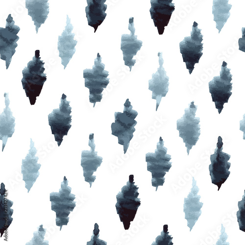 Abstract pattern of watercolor rhombuses. Seamless texture. Isolated objects on white background. Indigo color, dark blue, denim.