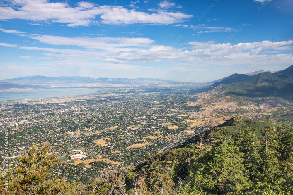 Aerial view of Salt Lake City, Utah from nearby mountain peak Aerial view of Salt Lake City, Utah from nearby mountain peak