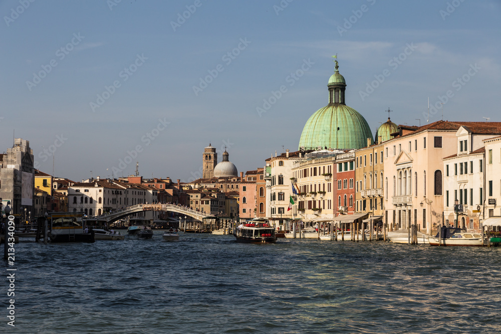 The famous Grand Canal on a sunny day in Venice in north Italy.