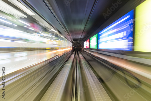 Motion blurred trajectory of underground railway