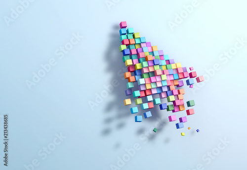 3D rendering crumbling cursor colorful pixel