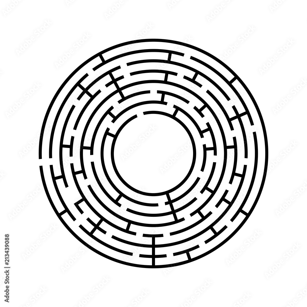 Round labyrinth. An interesting and useful game for children and adults. Simple flat vector illustration isolated on white background. Round labyrinth. An interesting and useful game for children and adults. Simple flat vector illustration isolated on white background.