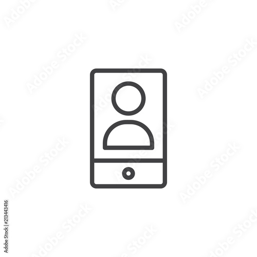 User avatar on mobile screen outline icon. linear style sign for mobile concept and web design. Influencer simple line vector icon. Symbol, logo illustration. Pixel perfect vector graphics
