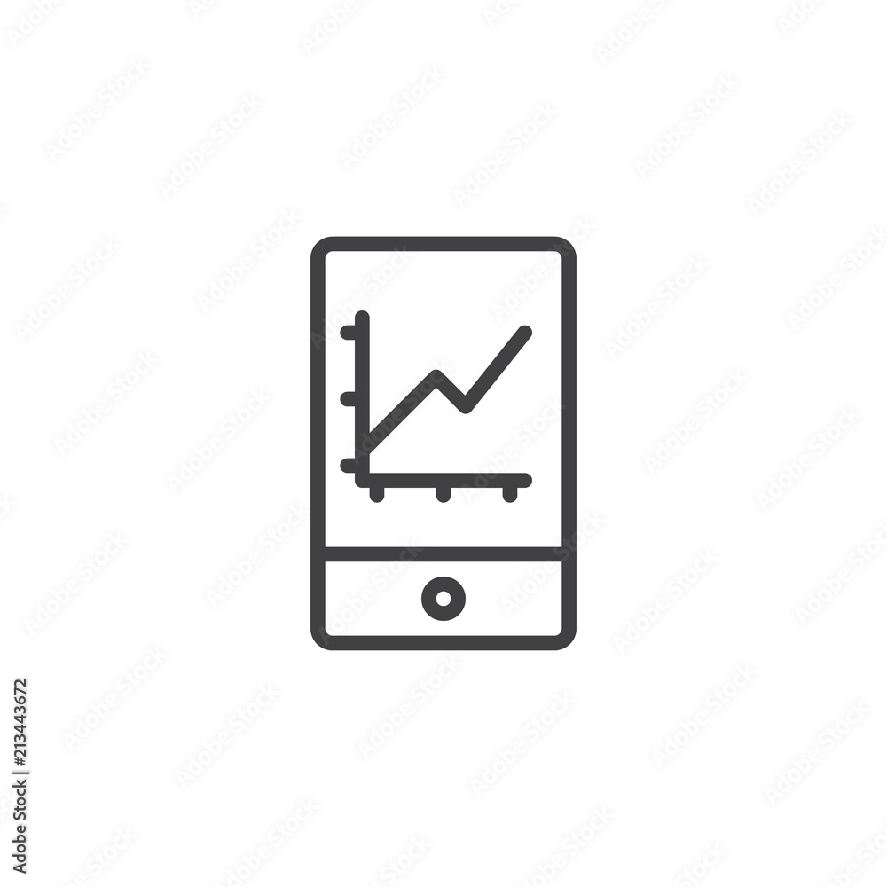 Mobile phone with graph outline icon. linear style sign for mobile concept and web design. Visitor statistics simple line vector icon. Symbol, logo illustration. Pixel perfect vector graphics Mobile phone with graph outline icon. linear style sign for mobile concept and web design. Visitor statistics simple line vector icon. Symbol, logo illustration. Pixel perfect vector graphics