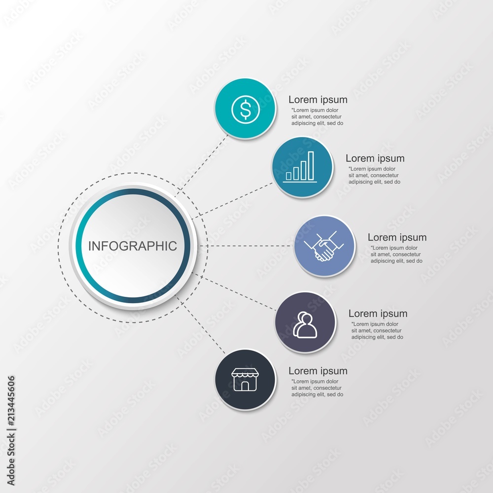 Presentation creative concept business data visualization for infographic. With 5 circle options. Vector illustration. Presentation creative concept business data visualization for infographic. With 5 circle options. Vector illustration.
