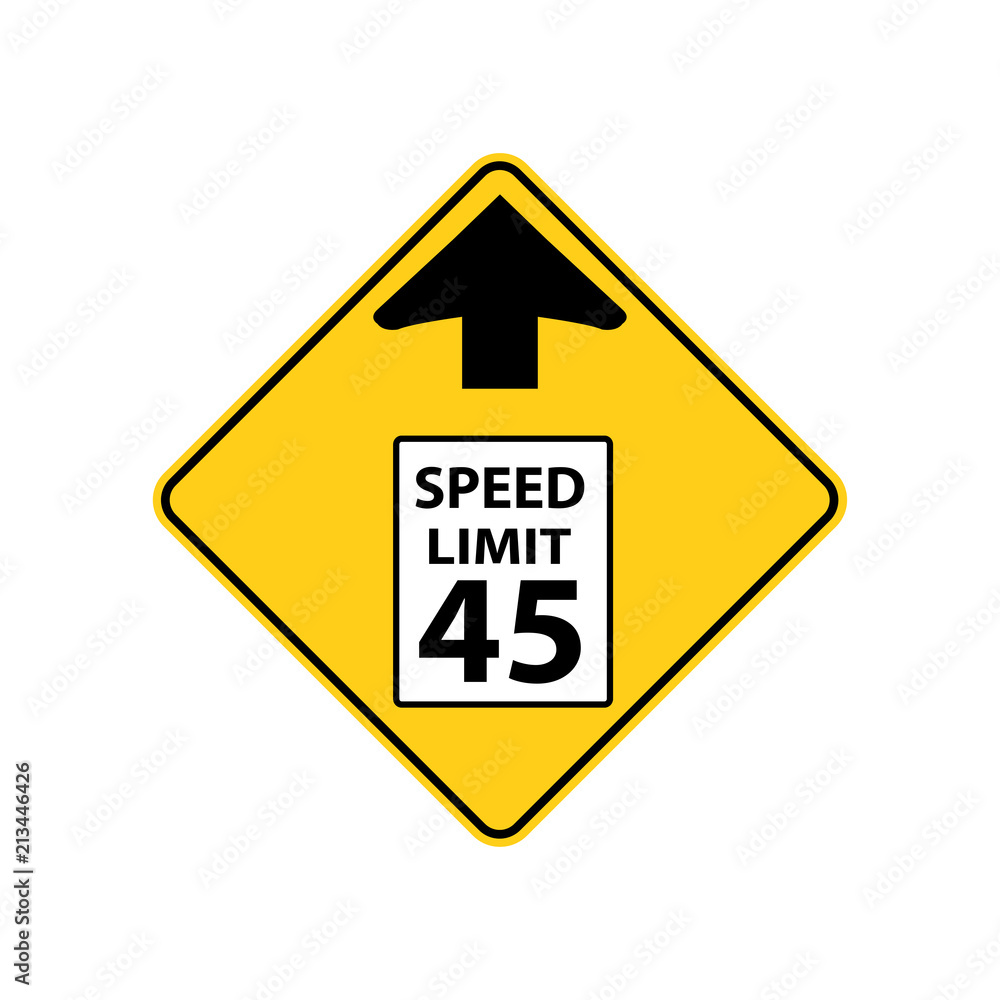 USA traffic road signs. reduce speed limit sign ahead. vector illustration USA traffic road signs. reduce speed limit sign ahead. vector illustration