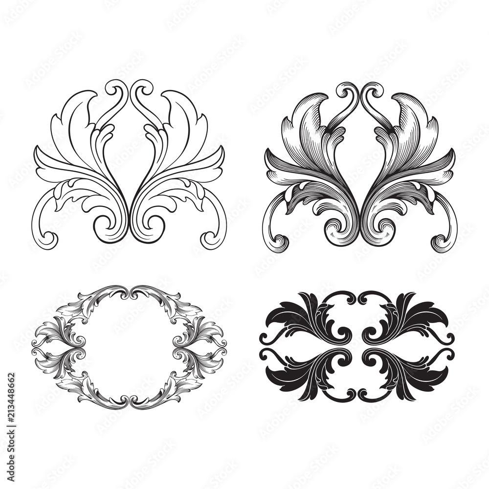 Classical baroque vector set of vintage elements for design.