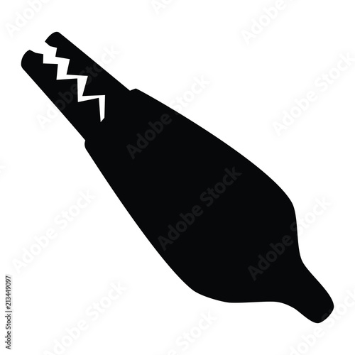 A black and white silhouette of an alligator clip