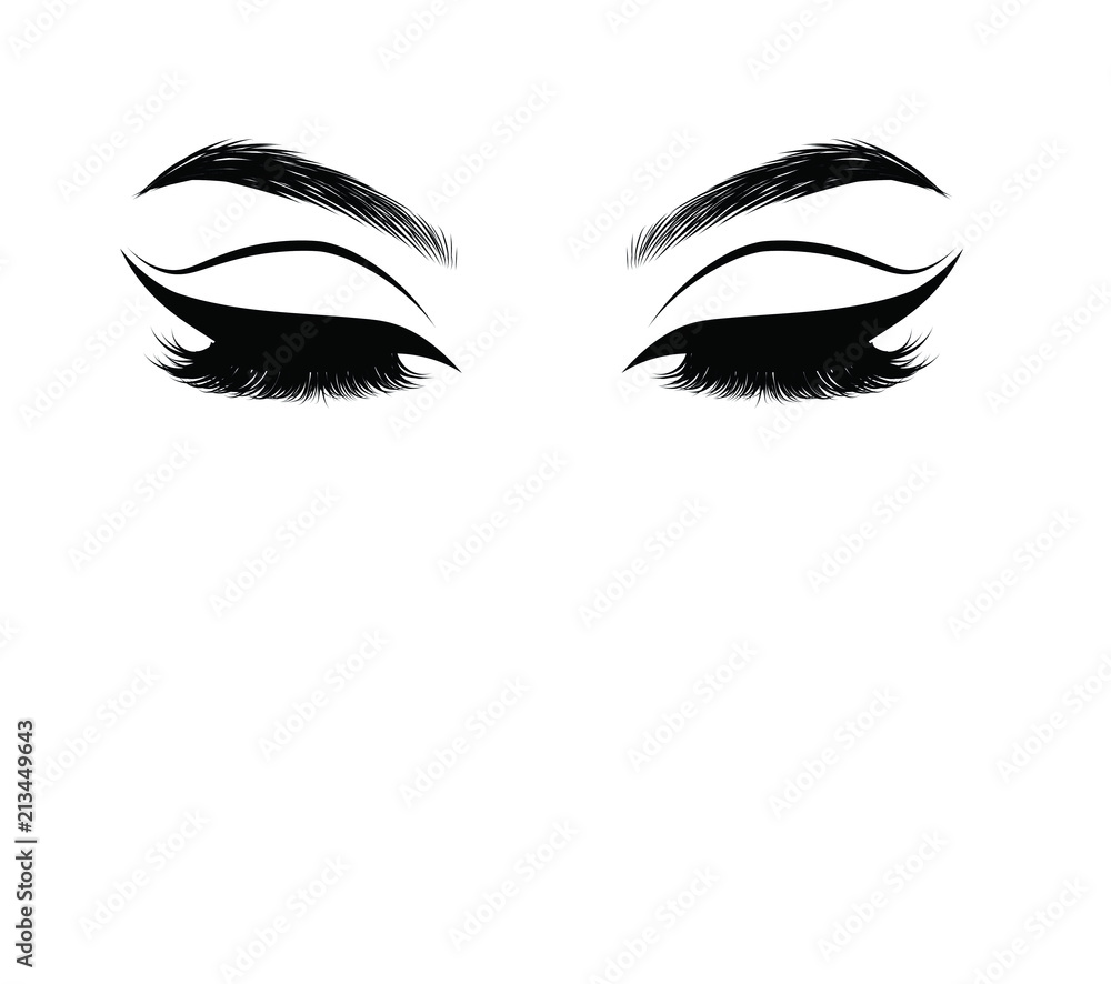 Illustration of woman's sexy luxurious eye with perfectly shaped eyebrows and full lashes. Hand-drawn Idea for business visit card, typography vector. Perfect salon look. Illustration of woman's sexy luxurious eye with perfectly shaped eyebrows and full lashes. Hand-drawn Idea for business visit card, typography vector. Perfect salon look.