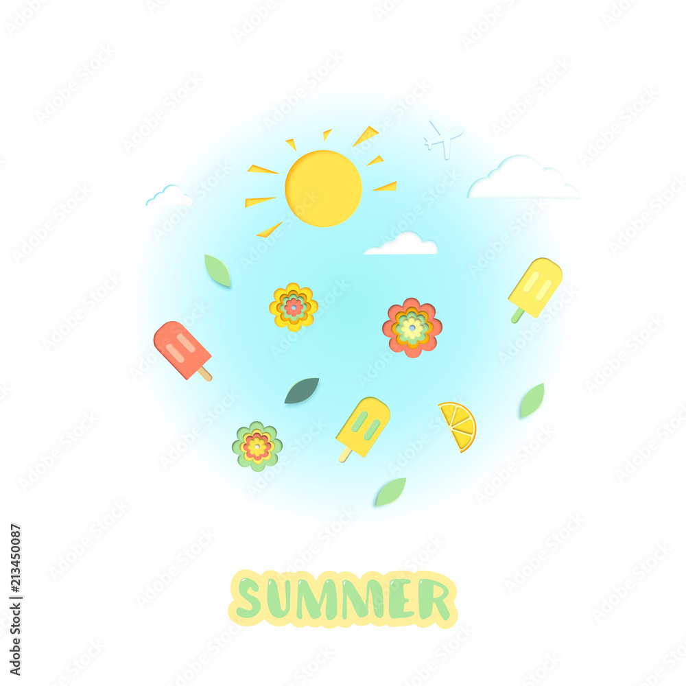 Fototapeta premium Summer clip art set card. Vector illustration.