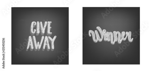 Giveaway and Winner handwritten lettering on chalkboard cards. Vector illustration.