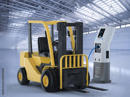 forklift truck charges at station