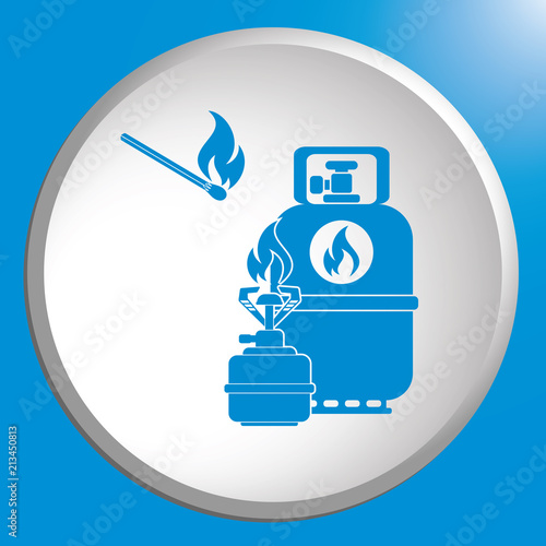 Camping stove with gas bottle icon vector