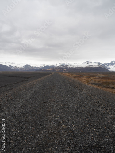 Asphalt road and moutain view in Iceland