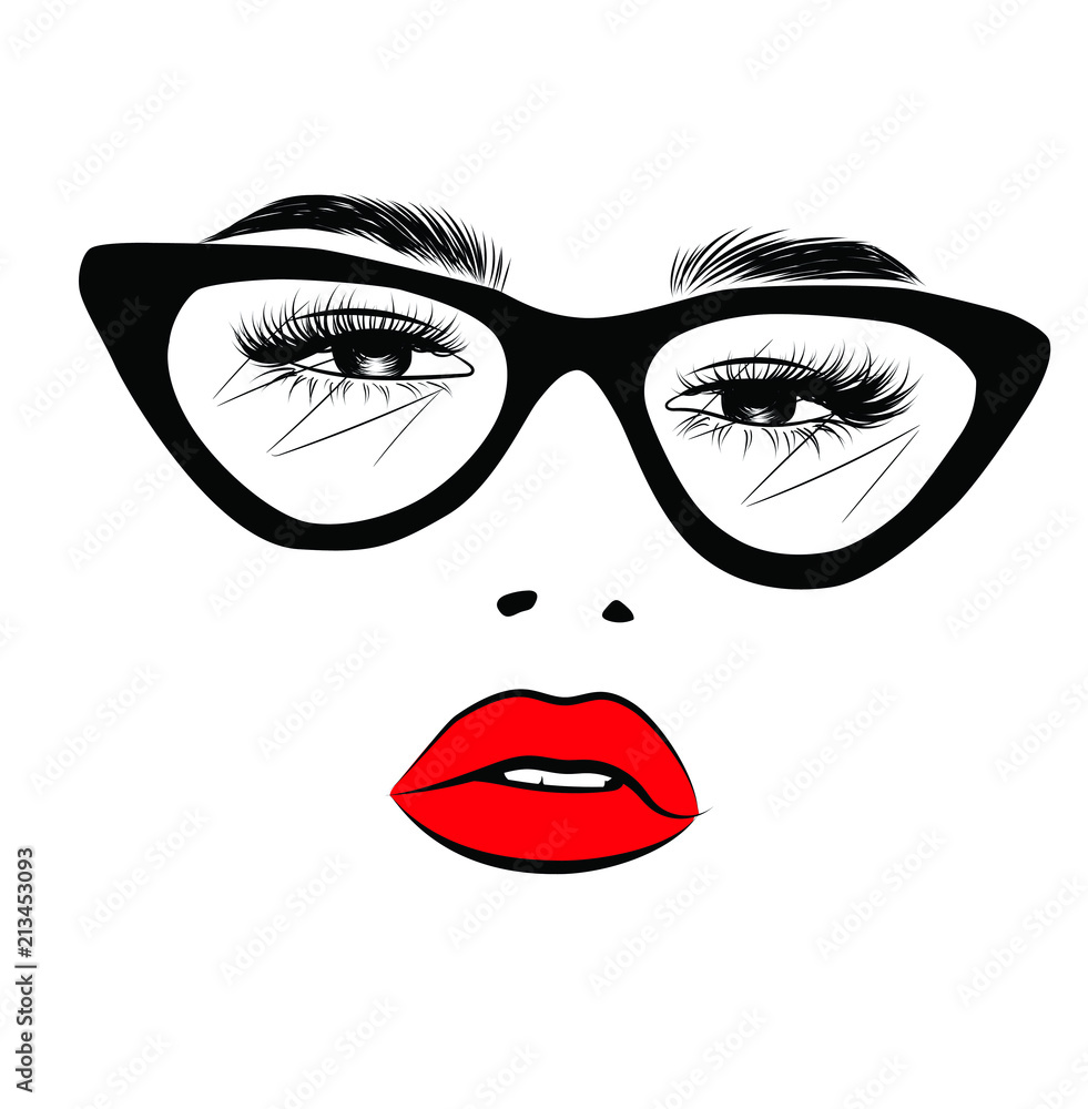 Cute portrait girl with classic retro curly hair.Close up look , cat eye with long eyelashes and full shaped eyebrows, perfect red lips shape.Hand-drawn idea for business visit card Cute portrait girl with classic retro curly hair.Close up look , cat eye with long eyelashes and full shaped eyebrows, perfect red lips shape.Hand-drawn idea for business visit card