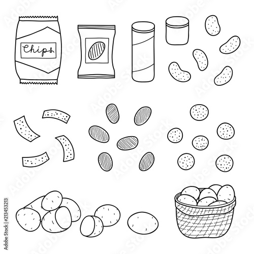 Hand drawn chips and packs set.