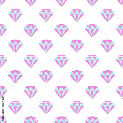 Simple pastel colored diamond crystals on white seamless pattern, vector