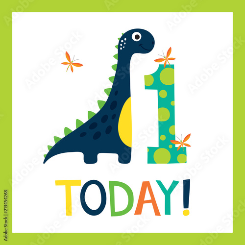 Birthday greating card with cute dino