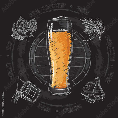 Beer production stage on white background. Vector illustration