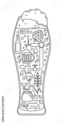 brewing icons in silhouette of beer glass. Vector illustration