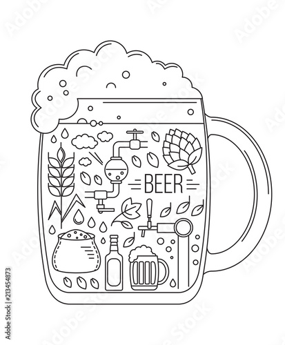 brewing icons in silhouette of beer mug. Vector illustration