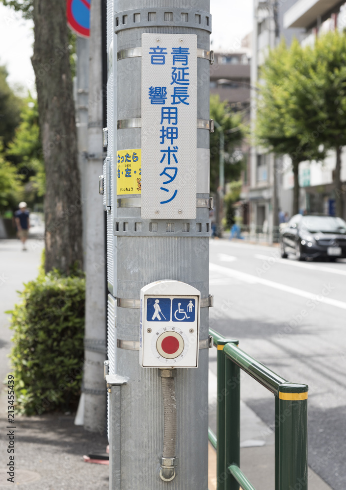 Fototapeta premium 信号機の青延長用と音響用を合わせた押ボタン(バリアフリー設備)