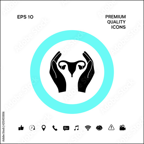 Hands holding Female uterus - protection icon
