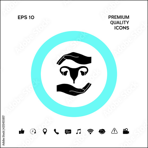 Hands holding Female uterus - protection symbol