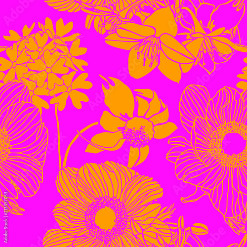 Seamless pattern with poppy, Peonies or roses flowers © polina21