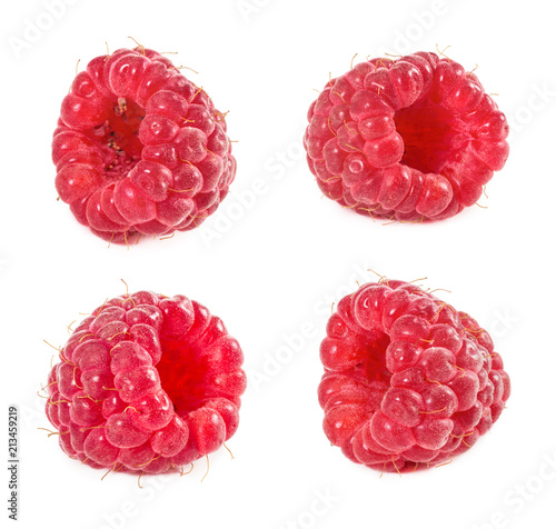 Set of raspberries isolated on white