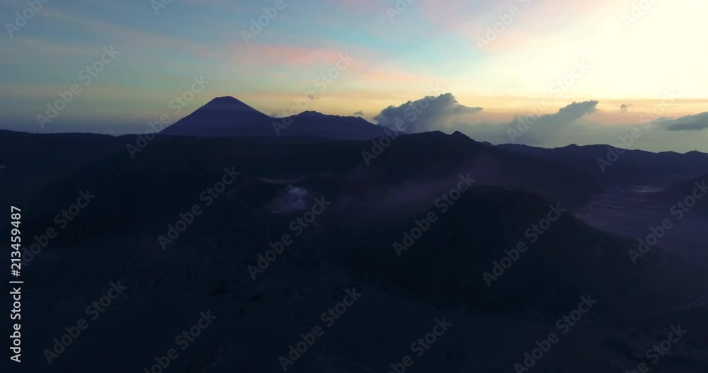 Mount Bromo an aerial 360 view covered with mist at golden hour, Indonesia Mount Bromo an aerial 360 view covered with mist at golden hour, Indonesia