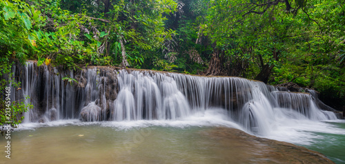 Beautiful waterfall in tropical rainforest at Kanchanaburi province  Thailand