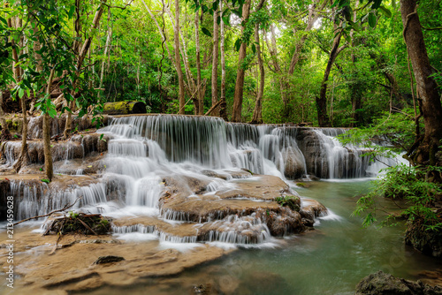 Beautiful waterfall in tropical rainforest at Kanchanaburi province, Thailand © SasinParaksa