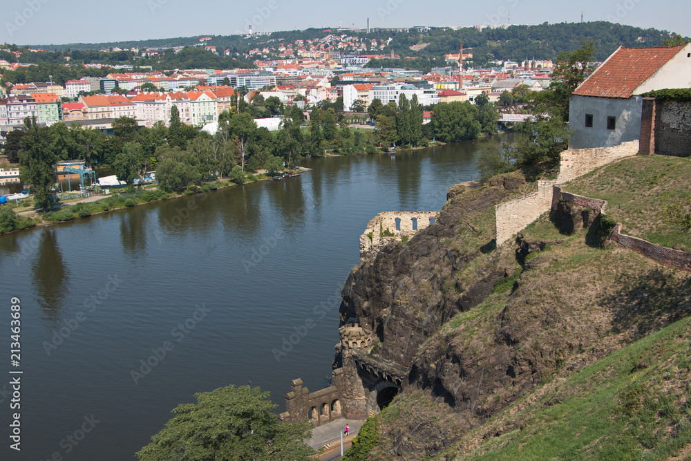 Panoramic view of river Vltava in Prague from Vysehrad
