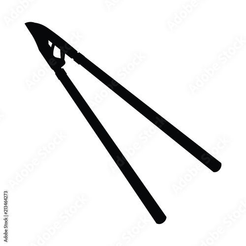 A black and white silhouette of a hedge trimmer