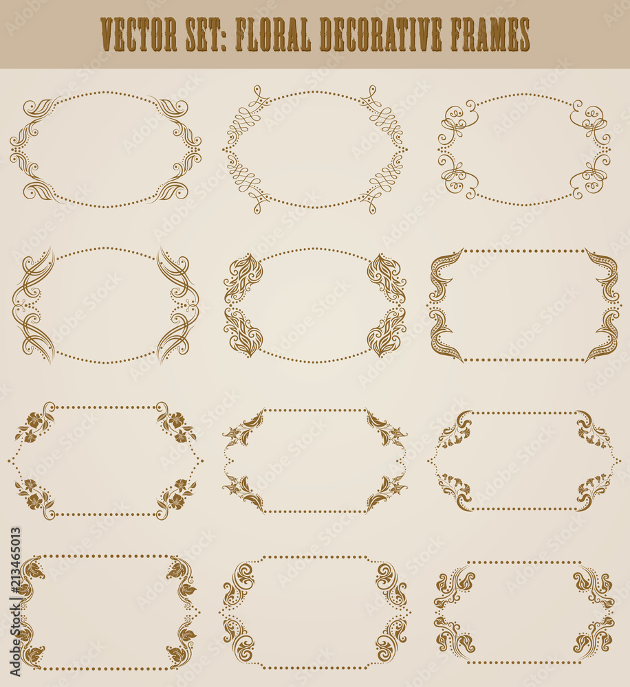 Vector set of decorative hand drawn elements, border, frame with floral elements for design of invitation, greeting, wedding, gift card, certificate, diploma, voucher. Page decoration in vintage style Vector set of decorative hand drawn elements, border, frame with floral elements for design of invitation, greeting, wedding, gift card, certificate, diploma, voucher. Page decoration in vintage style
